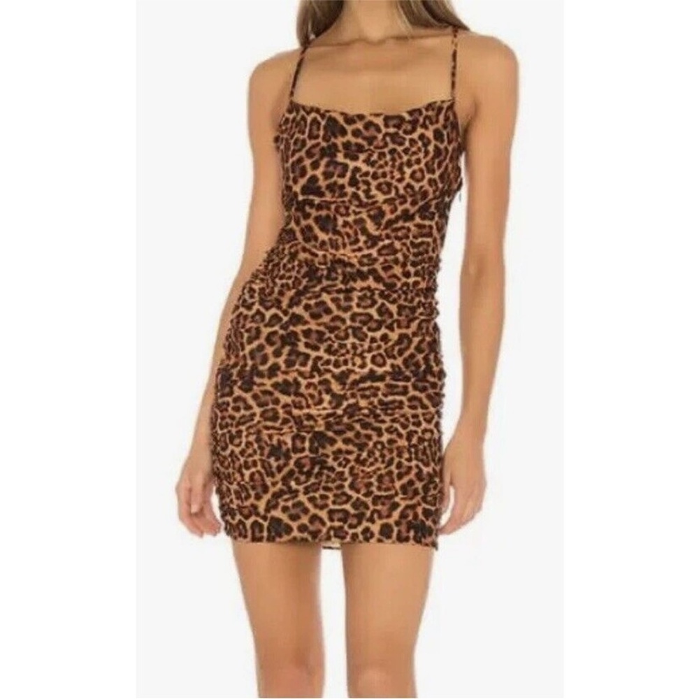 Lovers + Friends Revolve Jan Jaguar Mini Dress Ruched Animal Print Sz S NWT